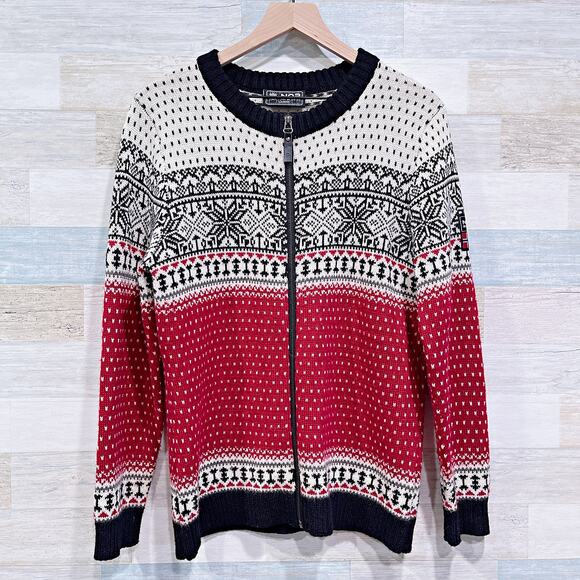 NORWEAR Vintage Wool Nordic Full Zip Ski Sweater Red Black Womens Large - Picture 1 of 7